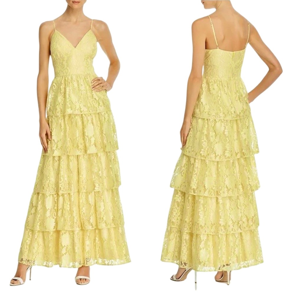 Laundry by Shelli Segal Lace Maxi Dress Size 2 XS Small yellow Tiered Ruffle NWT - Picture 2 of 11